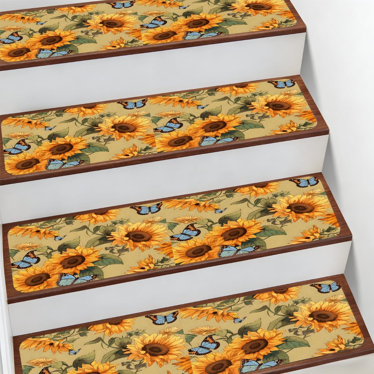 Alfombra para escaleras de 7.8 x 30 pulgadas con girasoles vintage antideslizante Mexpekil