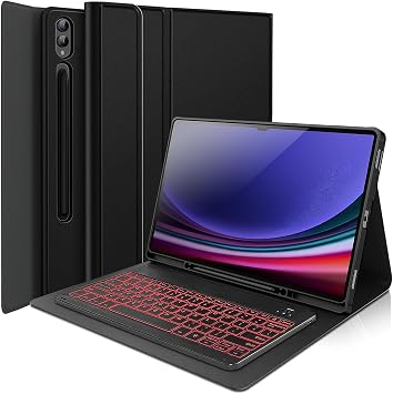Backlit Keyboard Case for Samsung Galaxy Tab S9 Ultra 2023 / S8 Ultra 2022 14.6 Inch, 7 Colors Backlight Detachable Wireless Keyboard & PU Folio Cover Case for SM-X910/X916B/X918U/X900/X906