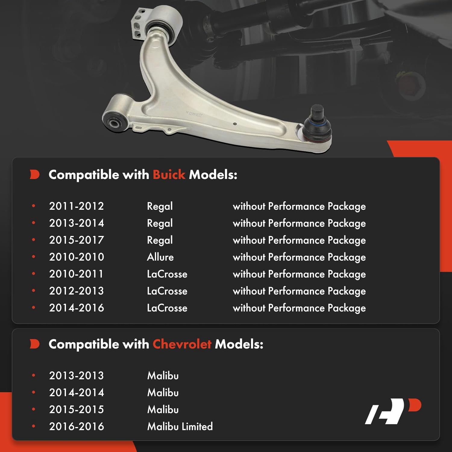 A-Premium Front Left Lower Control Arm, with Ball Joint & Bushing, Compatible with Chevrolet Malibu 2013-2015, Malibu Limited 2016 & Buick LaCrosse 2010-2016, Regal 2011-2017, Allure 2010