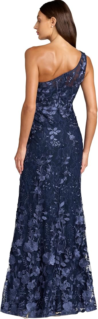 One Shoulder Lace Embroidered Gown