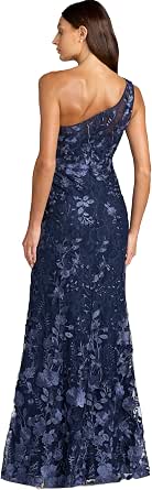 One Shoulder Lace Embroidered Gown