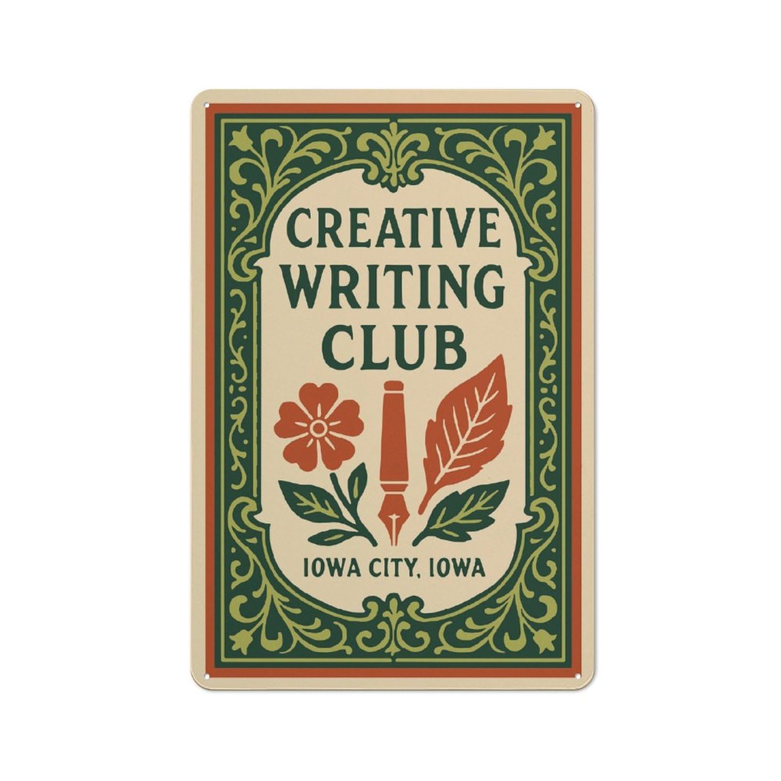 Junmoney Style-18 Vintage Tin Sign 30X20cm With Creative Writing Club Iowa City Iowa For Hobby Room Or Studio, For Metal Sign Collectors, For Garage And Workshop Walls