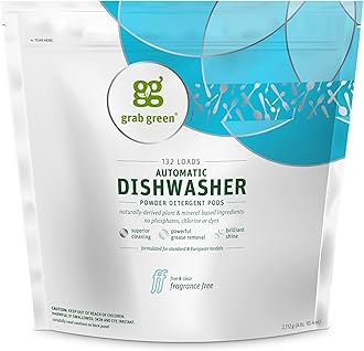 Automatic Dishwashing Detergent Pods, 132 Count, Fragrance Free, Plant and Mineral Based, Superior Cleaning, Powerful Grease Removal, Brill