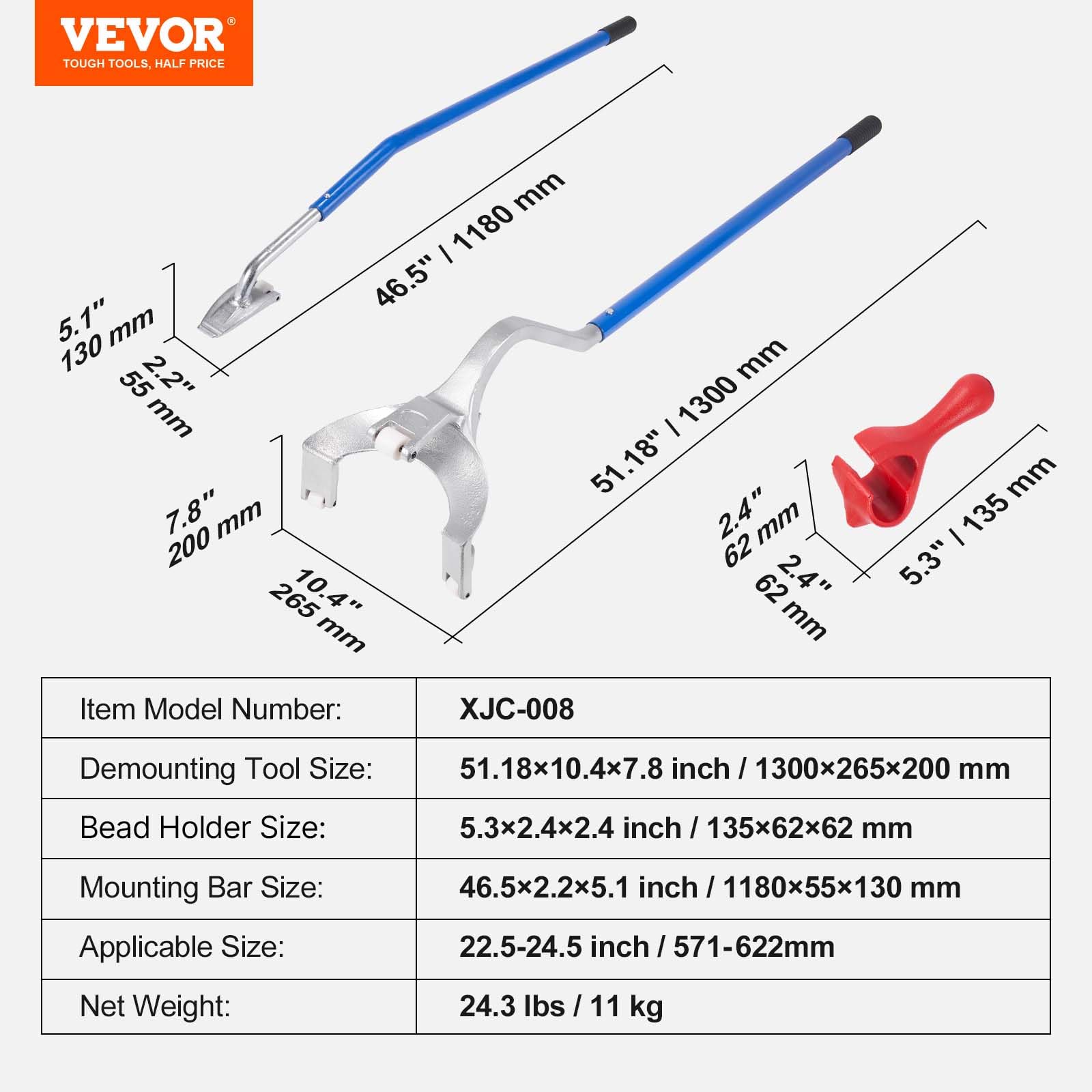 VEVOR Herramienta de Desmontaje de Neumáticos 571-622 mm Barra de Acero para Cambiar Neumáticos Montaje Desmontaje Manual 3 Herramientas para Cambiar Neumáticos Taloneras para Camiones Coches, Azul