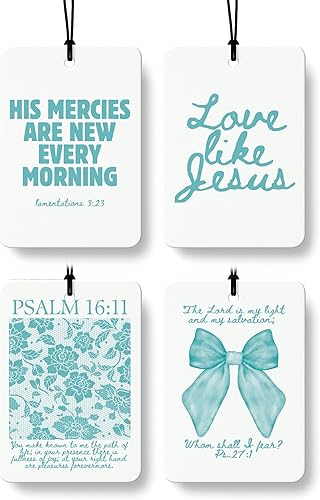 Miniatura 32 de Coquette - Ambientador cristiano para automóvil, 4 unidades, retro verde salvia, ambientador colgante religioso para autos, armario, cajón, libros,