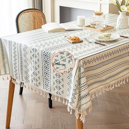Tablecloth for Rectangle Tables with Tassels Vinyl Waterproof Coating Table ...