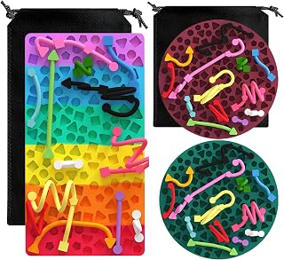 3PCS Sensory Activity Board, Stress Relief Silicone Quiet Toddler Sensory Toy, ADHD & Autism Sensory Toys for Kids & Adults | Includes Portable Travel Bag & 36 Strings