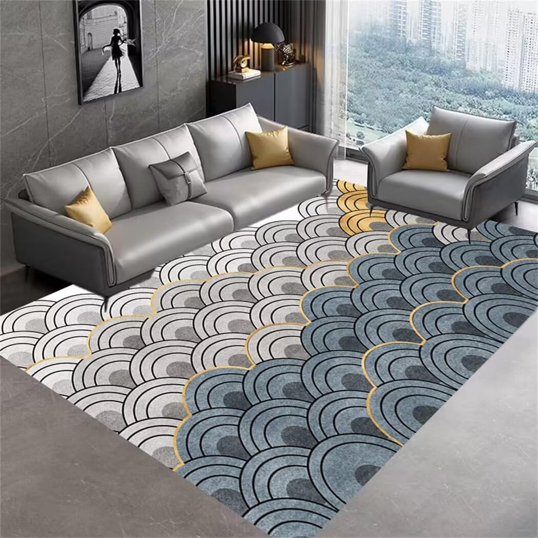 Tapis bleu salon et chambre motif moderne géométrique de 180x250 cm