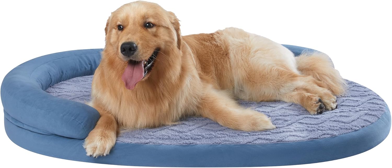 Jiupety Large Dog Bed with Egg-Crate Foam, Waterproof Dog Bed with Half Oval Pillow, Easy to Enter and Exit, Excellent Cloth, High-gain Egg-Crate Sponge, Luxury, Waterproof, Soft and Comfy (