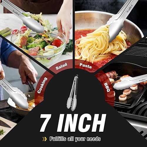 Miniatura 7 de Walfos Pinzas de cocina pequeñas de 7 pulgadas para cocinar, mini pinzas de silicona para servir, ideales para cocinar, ensalada, parrilla, pasta,