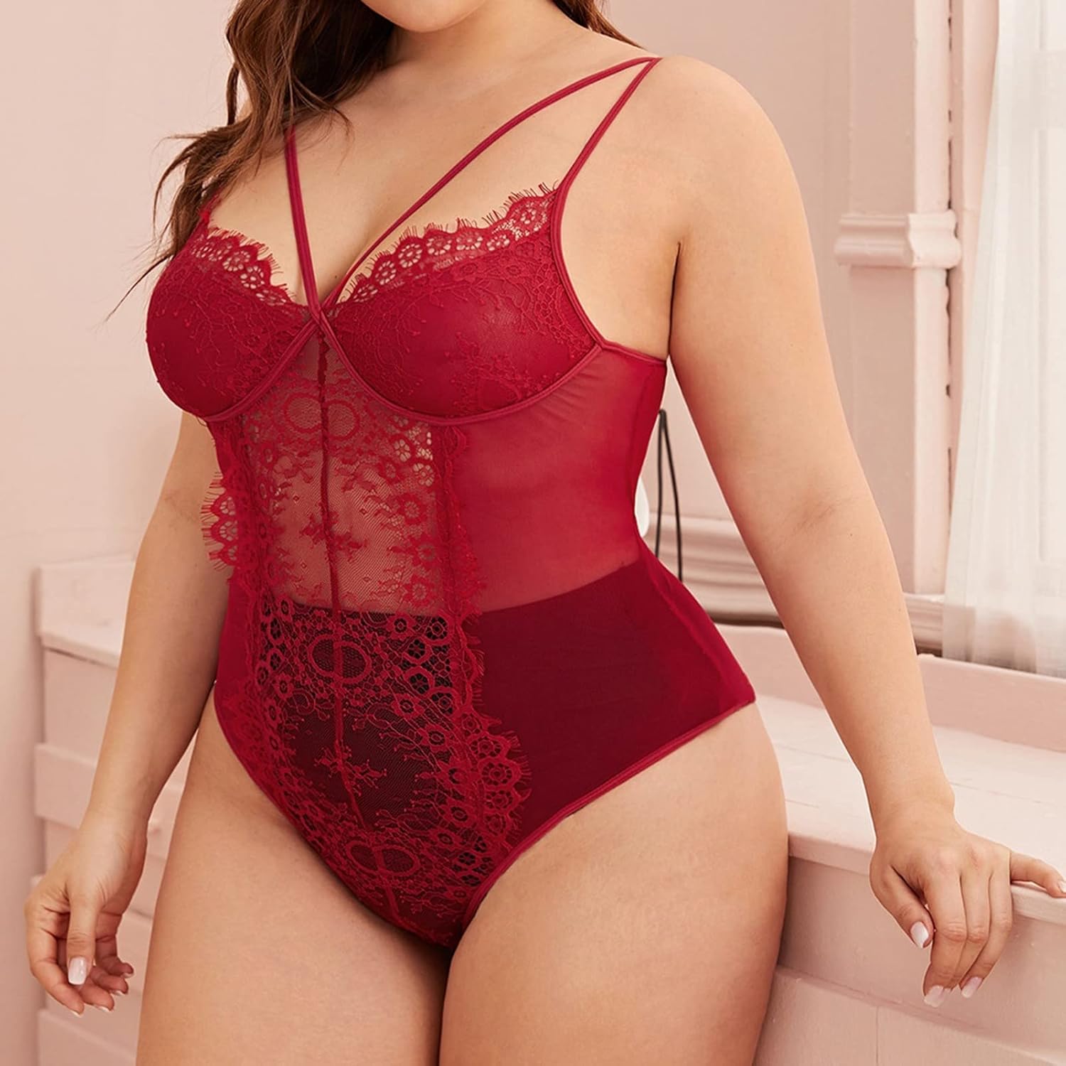 Hollow Out Underwear Plus Size Hollow Out Bra Backless Lace See Through Mesh Underwear