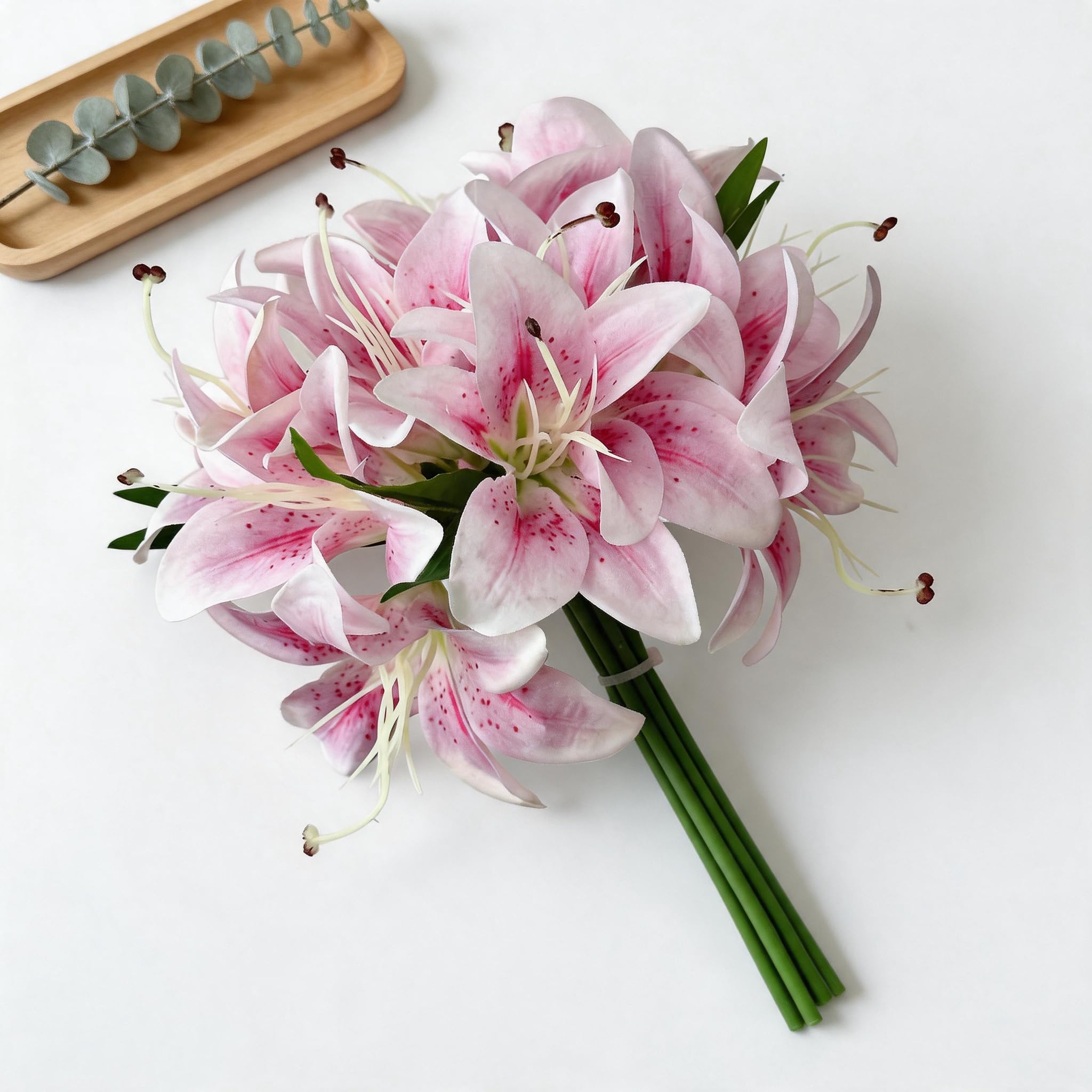 MINWEGI 6 PCS Light Purple Artificial Lilies for Wedding Bouquet