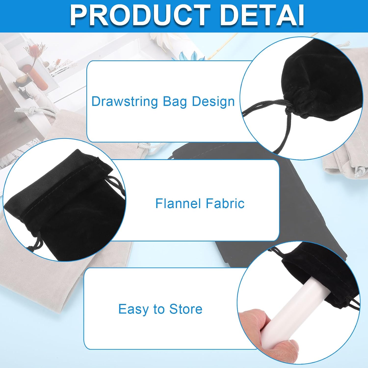 MECCANIXITY Drumstick Bag 8x42cm Drum Sticks Bag Flannel Fabric Black image 3