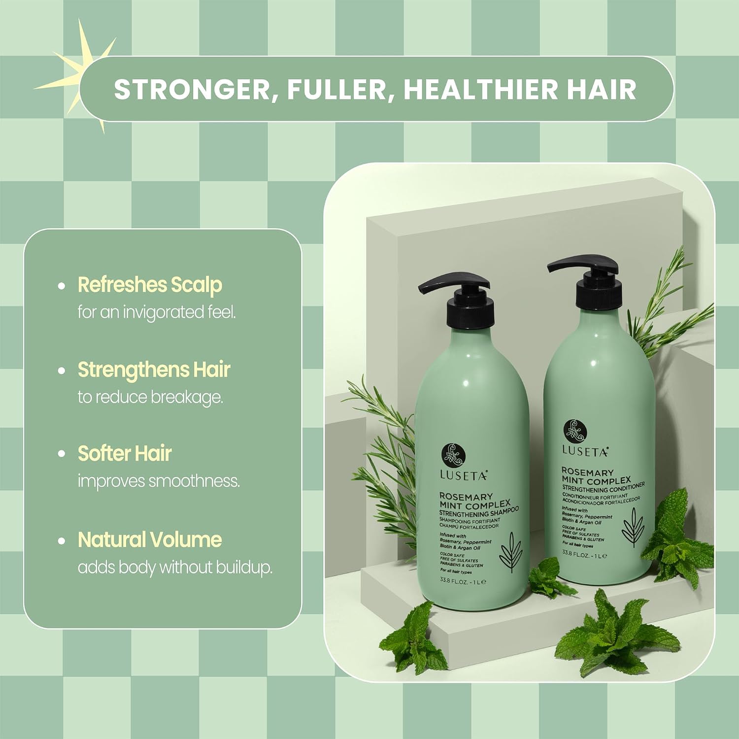 Luseta Rosemary Mint Strengthening Shampoo and Conditioner Set image 3