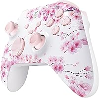 Vista 5 de eXtremeRate Full Set Shell Buttons for Xbox Series X & S Controller, Cherry Blossom Whisper Custom Replacement Side Rails Grips Front Back Plate