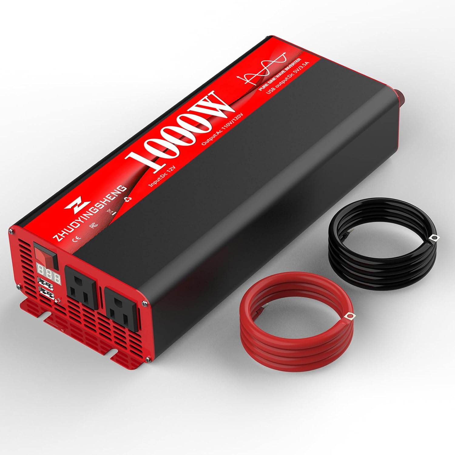 700W Pure Sine Wave Inverter 12V DC to 120V AC – 1400W Peak, Power Inverter with 2 AC Outlets + Dual 3.4A USB Ports, Display, Auto Recovery & 6 Protections for RV, Truck, Camping, Home Backup