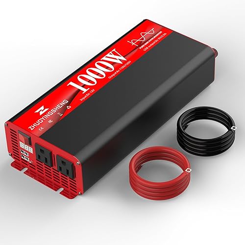 1000W Pure Sine Wave Inverter 12V DC to 120V AC (2000W Peak) Car Power Inverter with LCD Display, Dual USB 3.4A, Aluminum Housing, 95% Efficiency - Compact Power Inverter for RV Home Solar