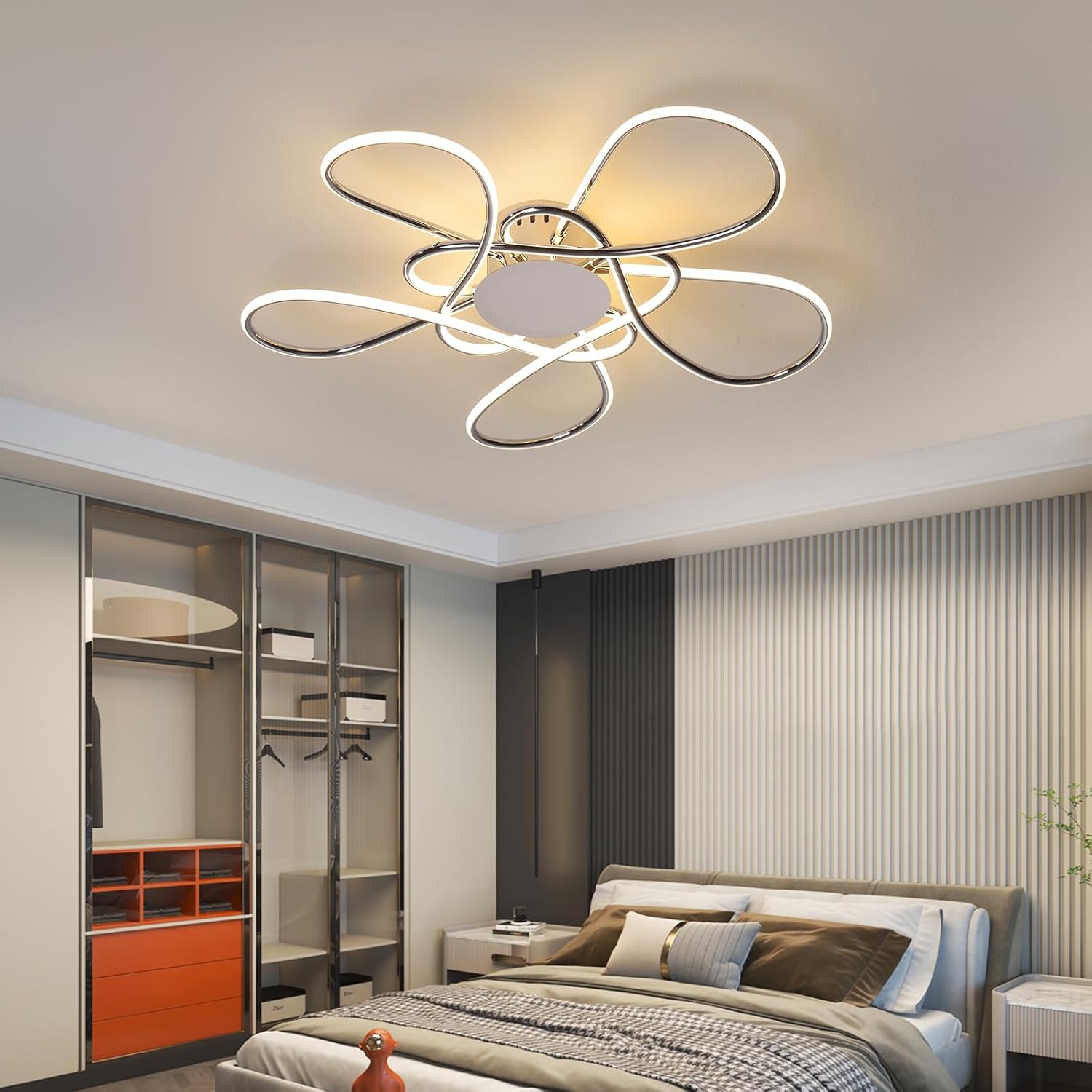 38.58" LED Dimmable Chandelier 115W 6900lm Brightness Adjusted with Remote Control for Living Room Dining Room Bedroom (Chrome-JSFH022-S)