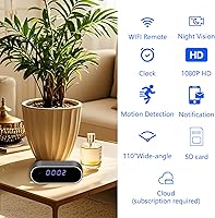 Vista 3 de Clock Camera 1080P Mini Cam Clock, Motion Detection, Smart Camera for Pet Security WiFi Cam, Pet Monitor -No Audio