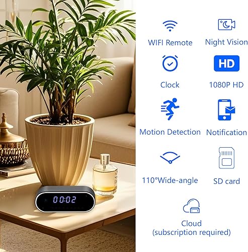 Miniatura 3 de Cámara de reloj despertador, HD 1080P reloj de cámara oculta con detección de movimiento, cámara de vigilancia para seguridad en interiores del
