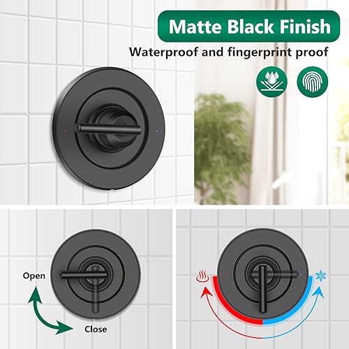 Miniatura 5 de T2902BL - Kit de molduras de ducha compatible con moen T2902EPBL, cabezal de ducha negro mate y mango de palanca de ducha, fácil de instalar, sin