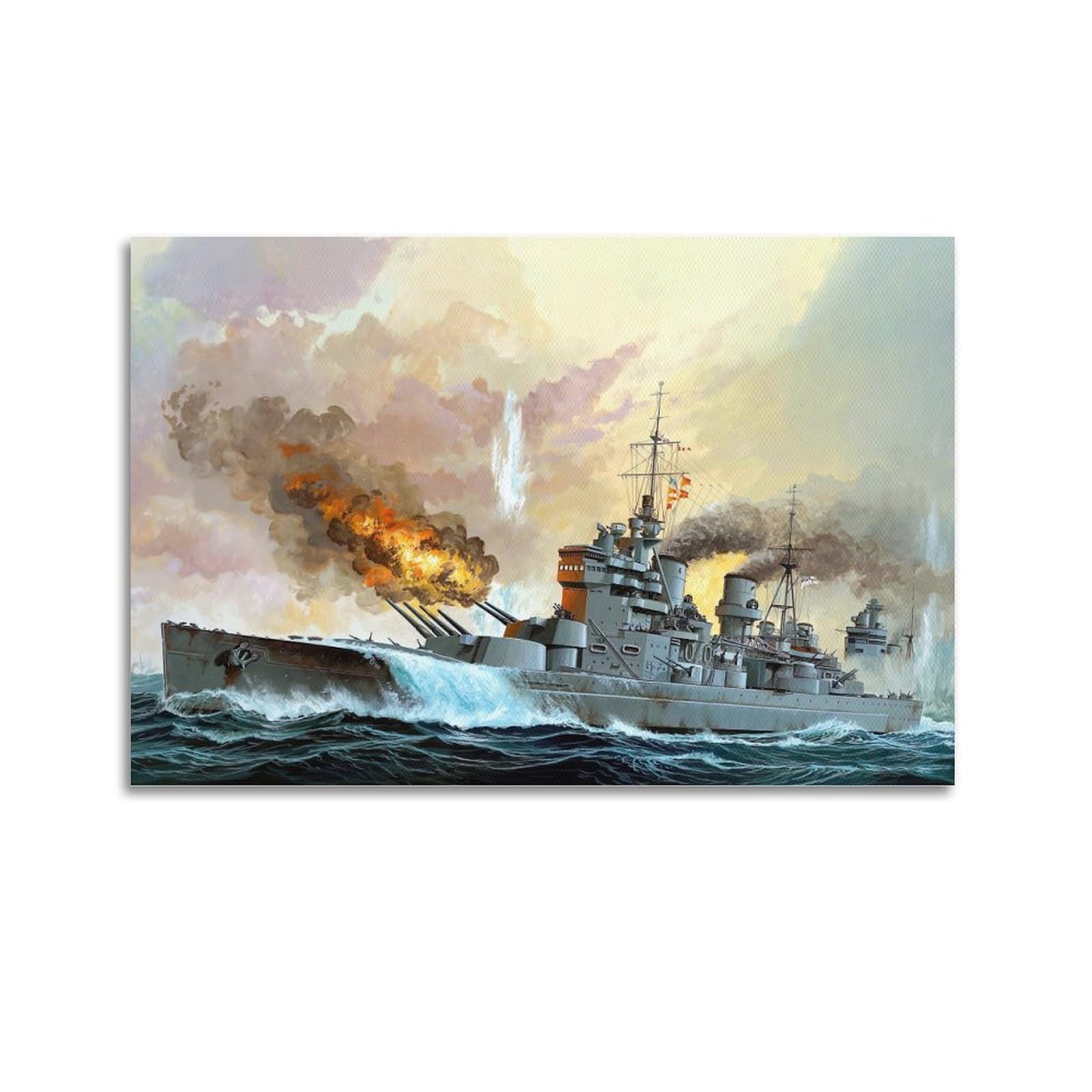 KYTIN WWII Vintage Battleship Poster 1941 HMS King George V Sinks Bismarck Decorative Painting Canvas 12x18inch(30x45cm)
