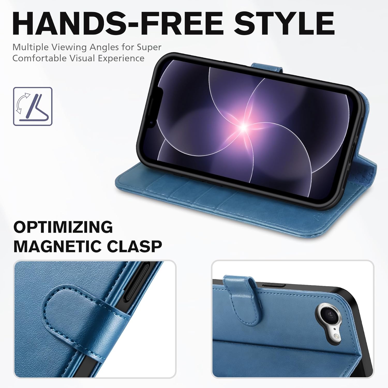 TUCCH Wallet Case for iPhone 17e, Case for iPhone 16e, Magnetic PU Leather Kickstand Flip Cover 4 Card Slot Shockproof TPU Inner Shell, [RFID Blocking] Folio Cover for iPhone 17e/16e 6.1", Light Blue