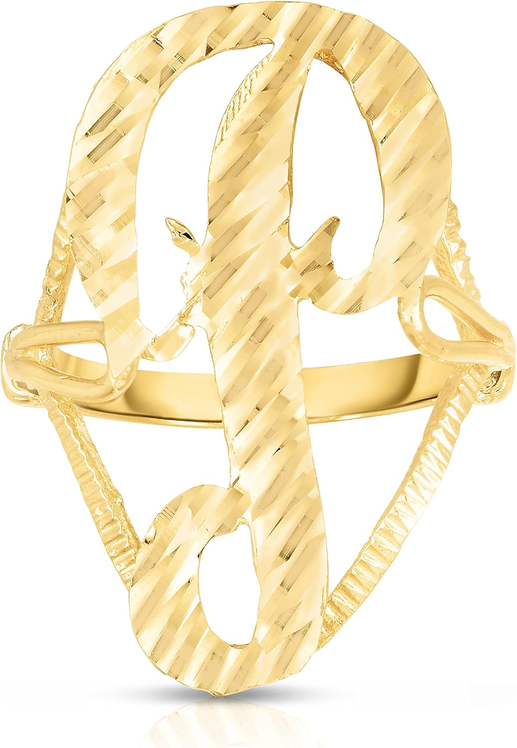 Floreo 10k Yellow Gold A-Z Extra Large Cursive Letter Initial Ring