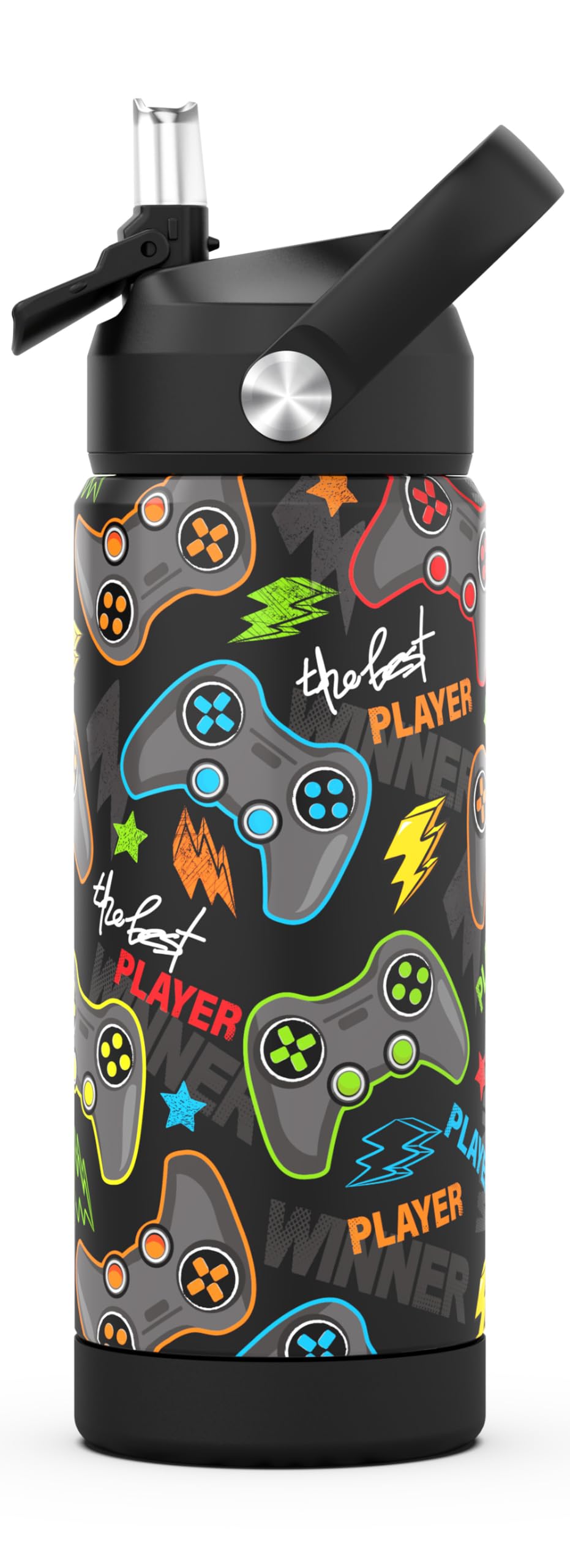 Boys Water Bottle with Straw,550 Ml Kids Insulated Cups with Stainless Steel Leak Proof for School,Sport&Travel (Game) โ image 1