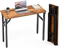 TEMI 35.8" Foldable Computer Desk No Assembly Required - Small Space Saving Office Desk for Bedroom Dorm Apartment, Brown
