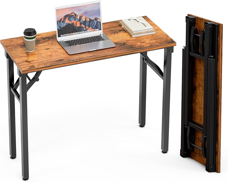 TEMI Small Computer Desk Folding Table - 35.8" Foldable Office Desk, No Assembly, Perfect for Small Spaces in Bedroom, Dorm, or Apartment, Study Table with Compact Design, Brown