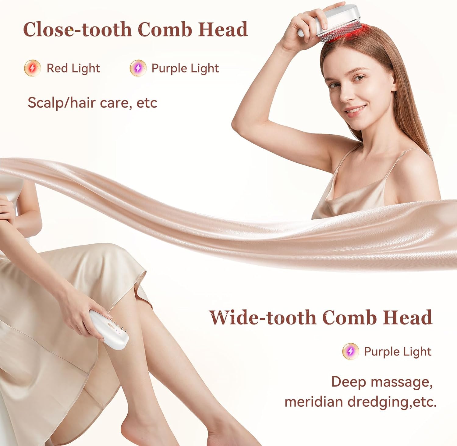 Vitalight Face & Neck Beauty Massager with 4 Replaceable Massage Heads, Cold Heat Facial Massager,Hair Growth Comb with Red/Purple Light,Multi-Functional Face, Neck, Hair Care Tools