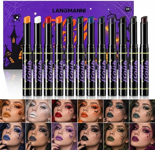 12 Colors Halloween Lipstick & Face Makeup Set