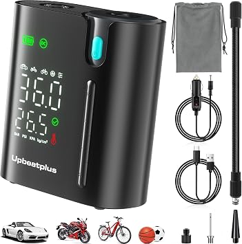 T1 Portable Tire Inflator with 160 PSI, 4X Faster Air Pump, Wireless Car Tire Inflator with Pressure Gauge, Suitable for Car, Motorcycle, Bicycle, and Ball Inflation