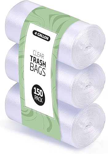 Miniatura 1 de Bolsas de basura de 4 galones  150 pequeñas bolsas de basura  Bolsas de basura transparentes para cesta de basura  Forros de basura de plástico a