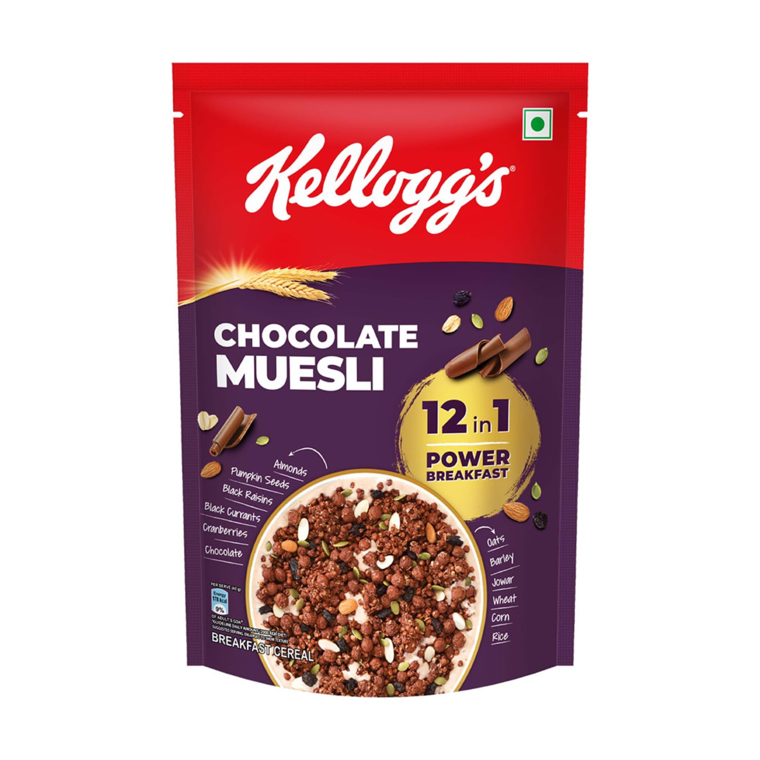 Kellogg's Chocolate Muesli 450g | 12-in-1 Power Breakfast | India s No. 1 Muesli | Multigrain Breakfast Cereal