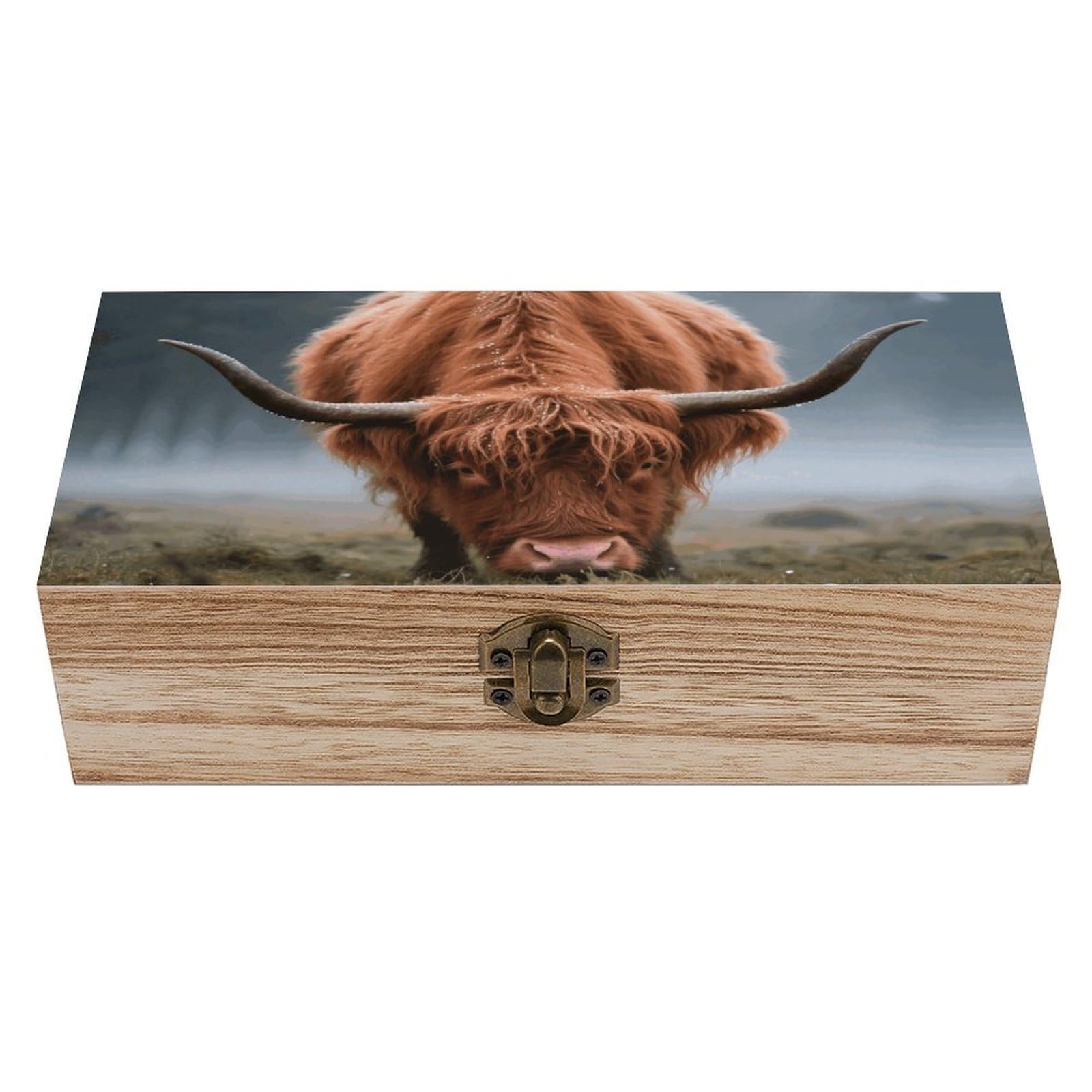 FodPand Decorative Keepsake Box Wooden Storage Boxes with Hinged Lid Handmade Highland Cow Wood Organizer Memory Treasure Box for Jewelry Craft Card Photo Storage Wedding Bridal Shower Gifts