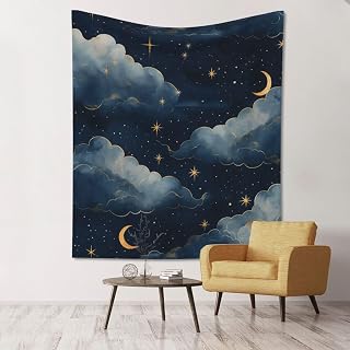 ZEYARUIBO Moon, Star and Cloud Tapestry Wall Hanging Decor for Living Room 60x51 In