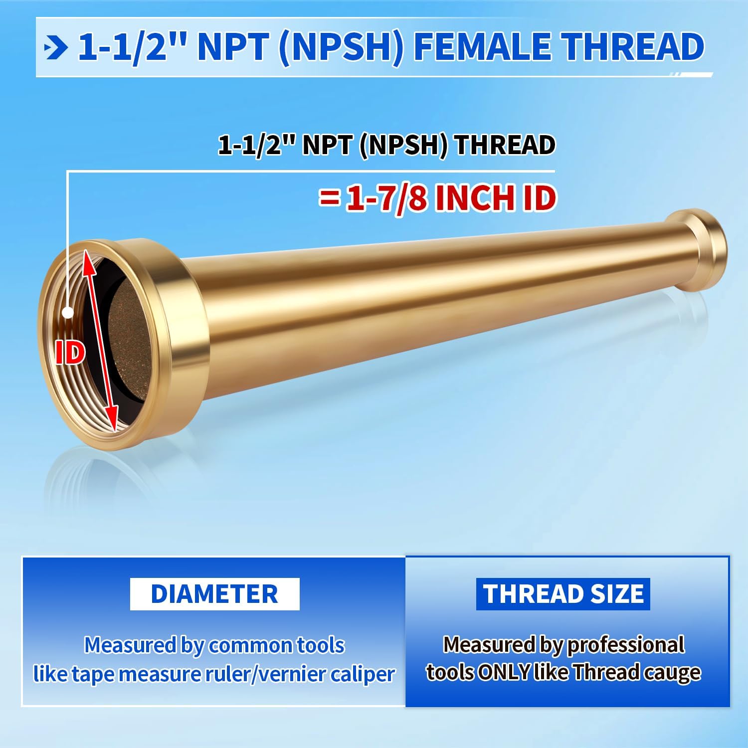 Brass Fire Equipment Hose Nozzle, 1-1/2'' NPT(NPSH) Fire Hydrant Hose Nozzle, 10" Length, 1/2" Orifice (1.5'' NPT/NPSH)