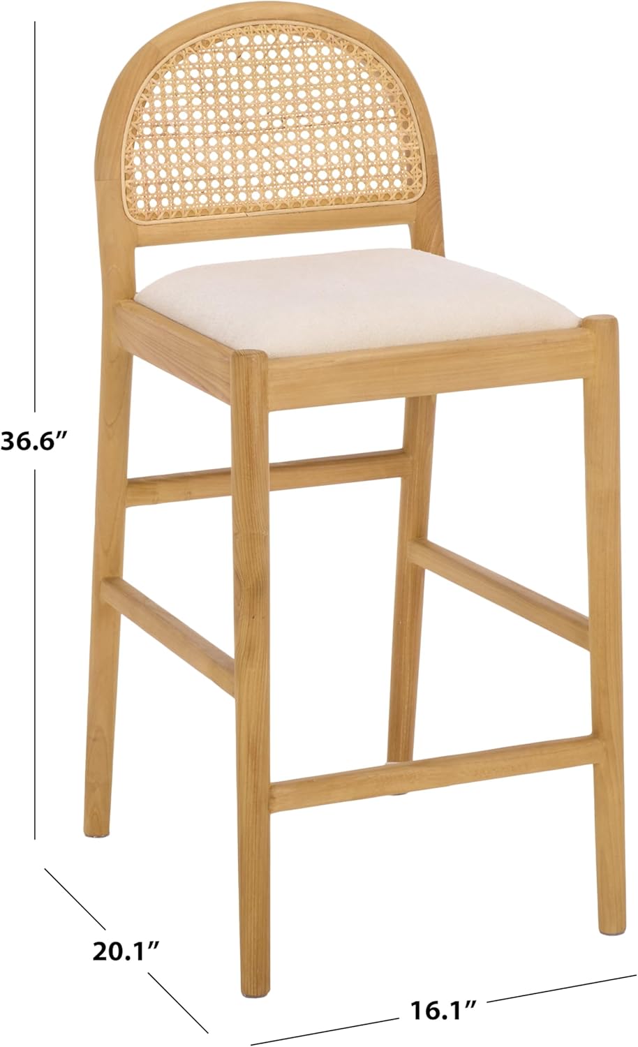 SAFAVIEH Couture - Laylie 37-Inch Counter Stool - Natural Solid Wood & Cane Rattan Weave with White Cushion - Fully Assembled - Ideal for Kitchen, Dining Room (SFV1608E)