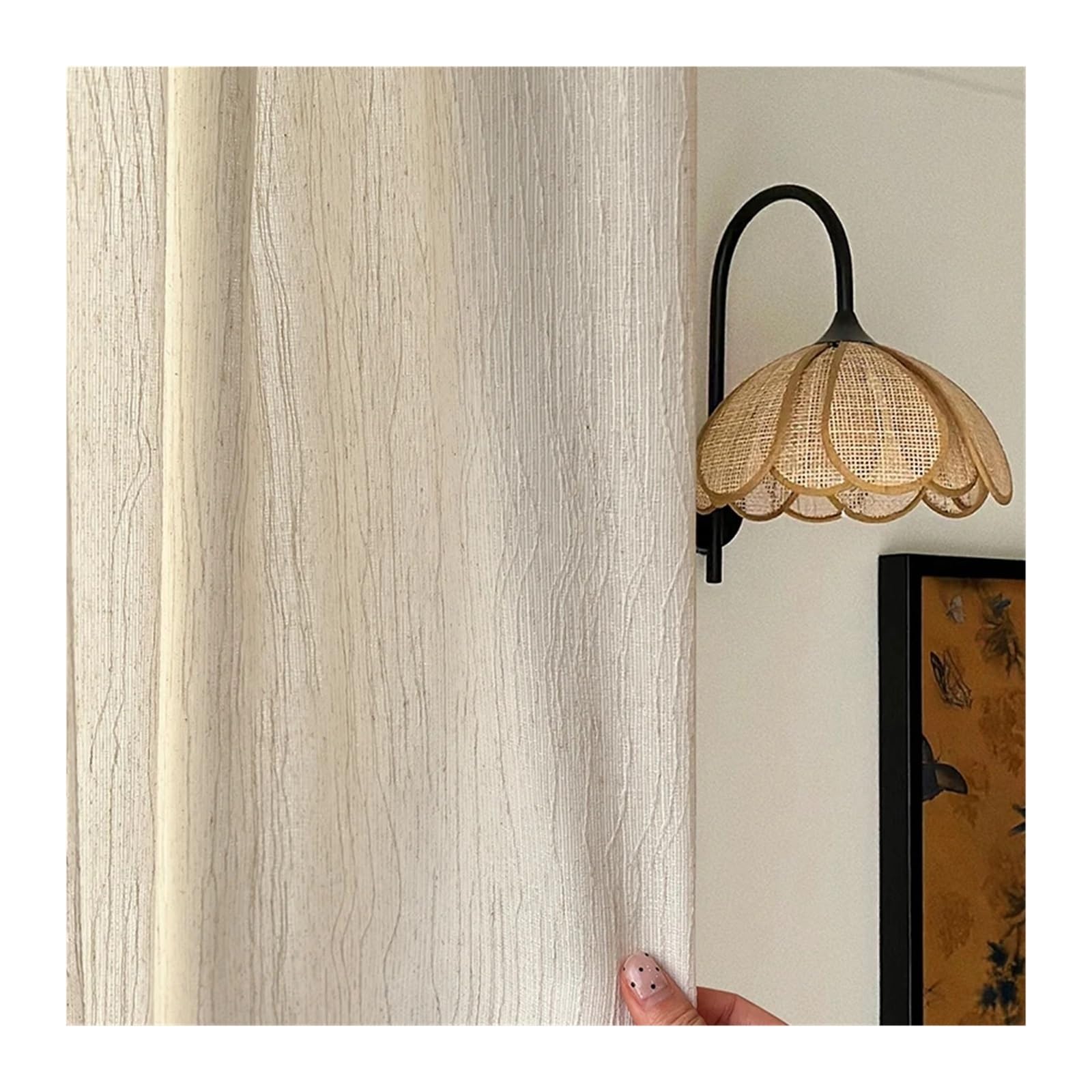 Ygmnqal Color8 Linen Curtains 1Pc Wood Color Impermeable Striped Bedroom Tulle Curtains, Retro Linen Living Room Opaque Sheer Drapes(Style1_1piece W132 X H213cm)