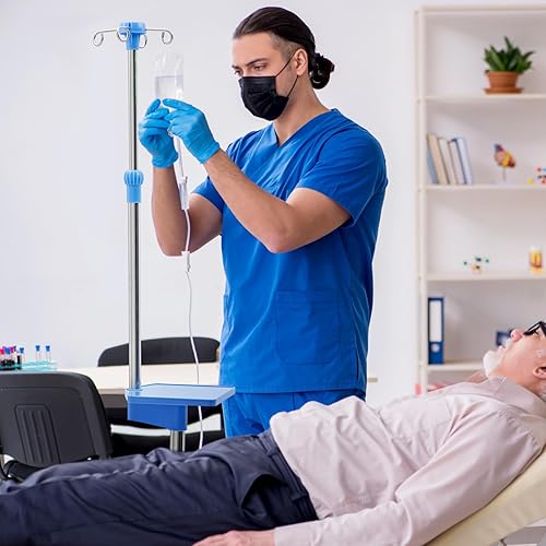 Miniatura 6 de Thyle Bastón IV con soporte de bandeja de ruedas, portátil, 4 ganchos, 5 ruedas, soporte para bolsa de líquido IV, altura ajustable, poste