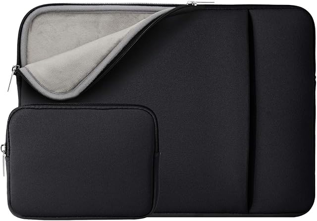 RAINYEAR 15.6 Inch Laptop Sleeve Case Soft Fluffy Lining Cover Carrying Bag with Front Pocket & Accessories Pouch,Compatible with 15.6" Notebook Computer Chromebook(Black,Upgraded Version)