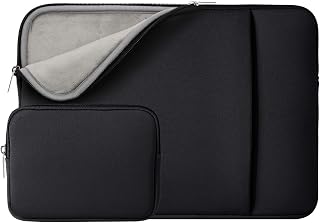 RAINYEAR Laptop Sleeve Case Compatible with 13.3 Inch Notebook Computer Chromebook 2021 2022 New 14" MacBook Pro M1 A2442 Cover Soft Bag with Front Pocket & Accessories Pouch(Black,Upgraded Version)