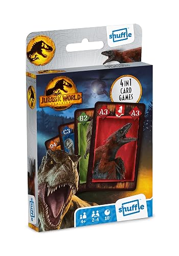 Jurassic World - Juego de Cartas para niños 4 en 1, Pares, familias Felices y Juego de acción, guía de Juego…