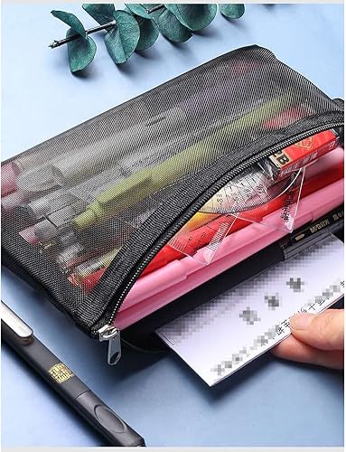 Miniatura 7 de Estuche multifuncional de malla para lápices, bolsa de papelería con cremallera, bolsa de maquillaje cosmético, bolsa organizadora de plumas,