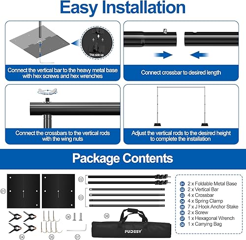 Miniatura 6 de FUDESY Soporte de fondo resistente, 8.5 x 10 pies, soporte de fondo ajustable para fotos, kit de sistema de soporte con base de acero, tubo y