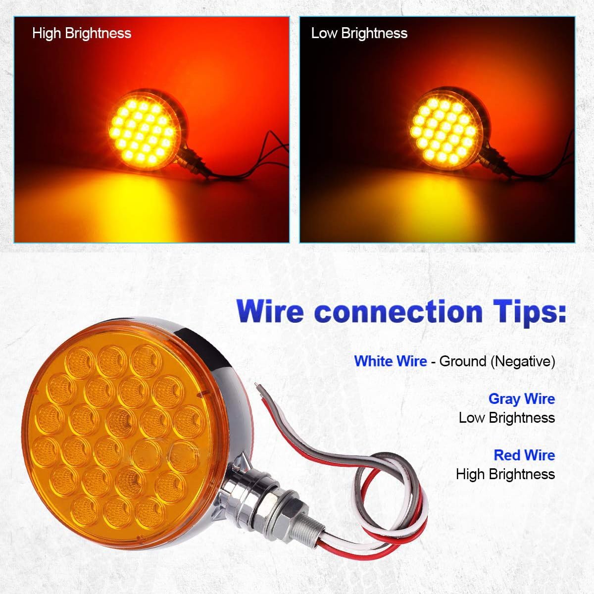 2Pack 4" Round Double Face Single Stud Mount Pearl Red/Amber 48 LED Pedestal Fender Reflective Lights w Chrome Housing Sealed Fit for Ke-nworth/Pe-terbilt/Fr-eightliner DOT Compliant