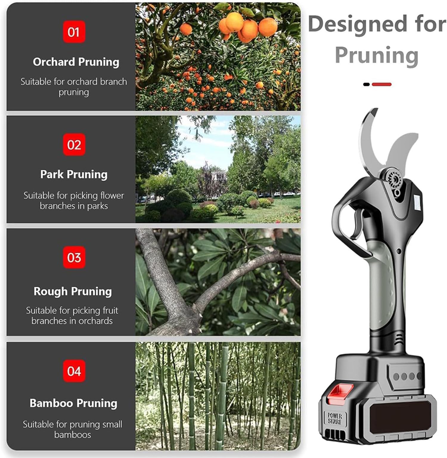 Tijeras de podar eléctricas Profesionales, Podadora inalámbrica con pértiga Extensible, Diámetro de Corte de 50 mm, para poda de árboles frutales, viñedos y jardinería