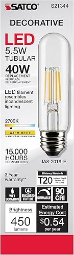 Miniatura 2 de Satco S21344/06 - Bombillas LED E26 de 5.5 W, 2700 K, clasificación de 15000 horas, regulables